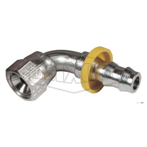 Push-On Hose Elbow, 3/4-16 x 1/2 in Nominal, FUNF x Hose Barb, Steel, Domestic